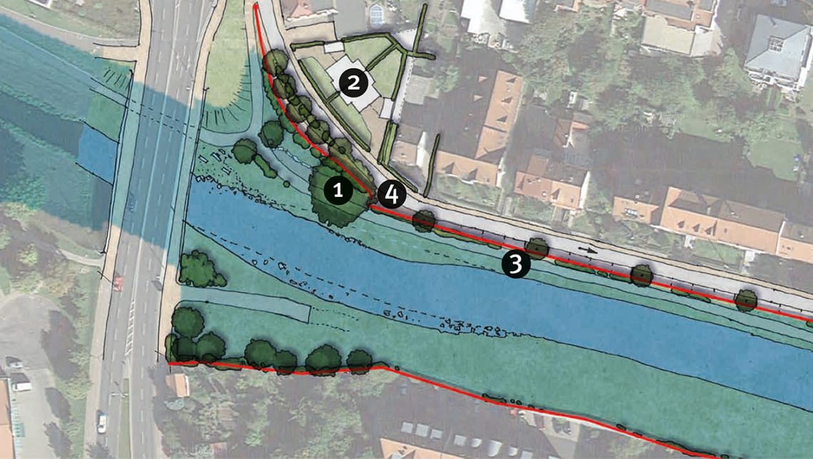 MKIII Tiefenbacher-Allee Höhe Mühlhäuser Straßenbrücke Überflutungsfläche Planzustand